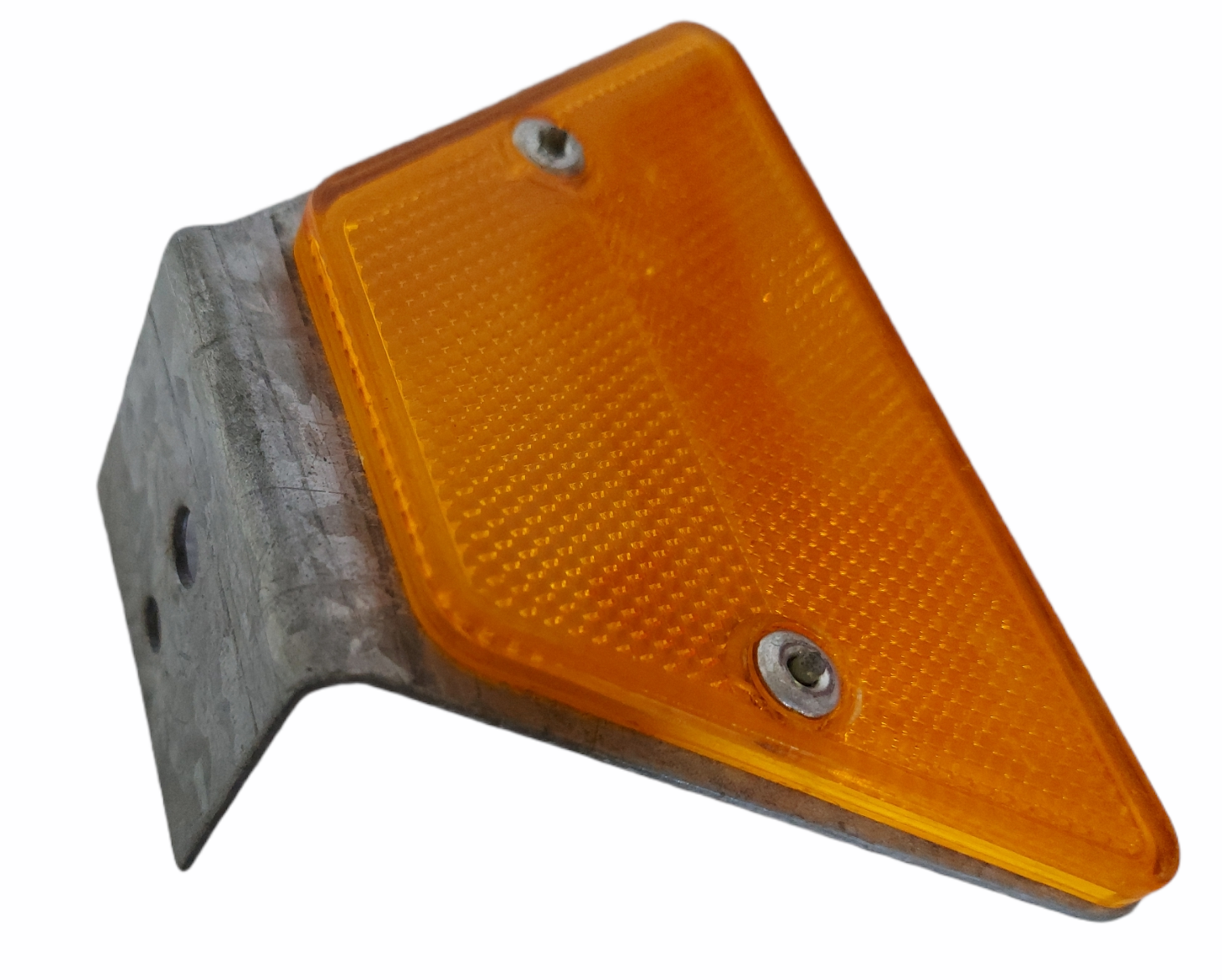 "Elephant Ear" (Guardrail Reflector) made of galvanized sheet metal with a reflective prismatic plastic strip