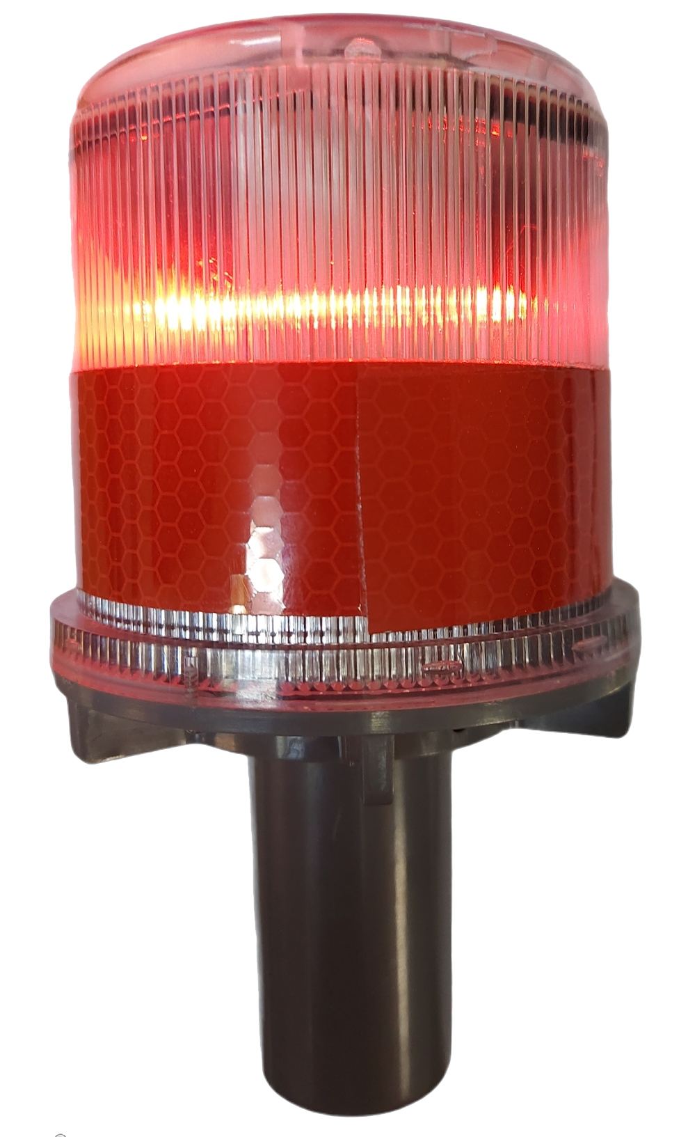 360° cylindrical flashing device with a neck, solar-powered (S.P.), high efficiency
